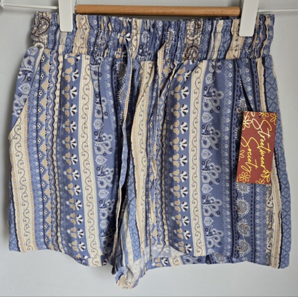 🎁 New STREETWEAR SOCIETY Women's Blue Patterned Shorts
